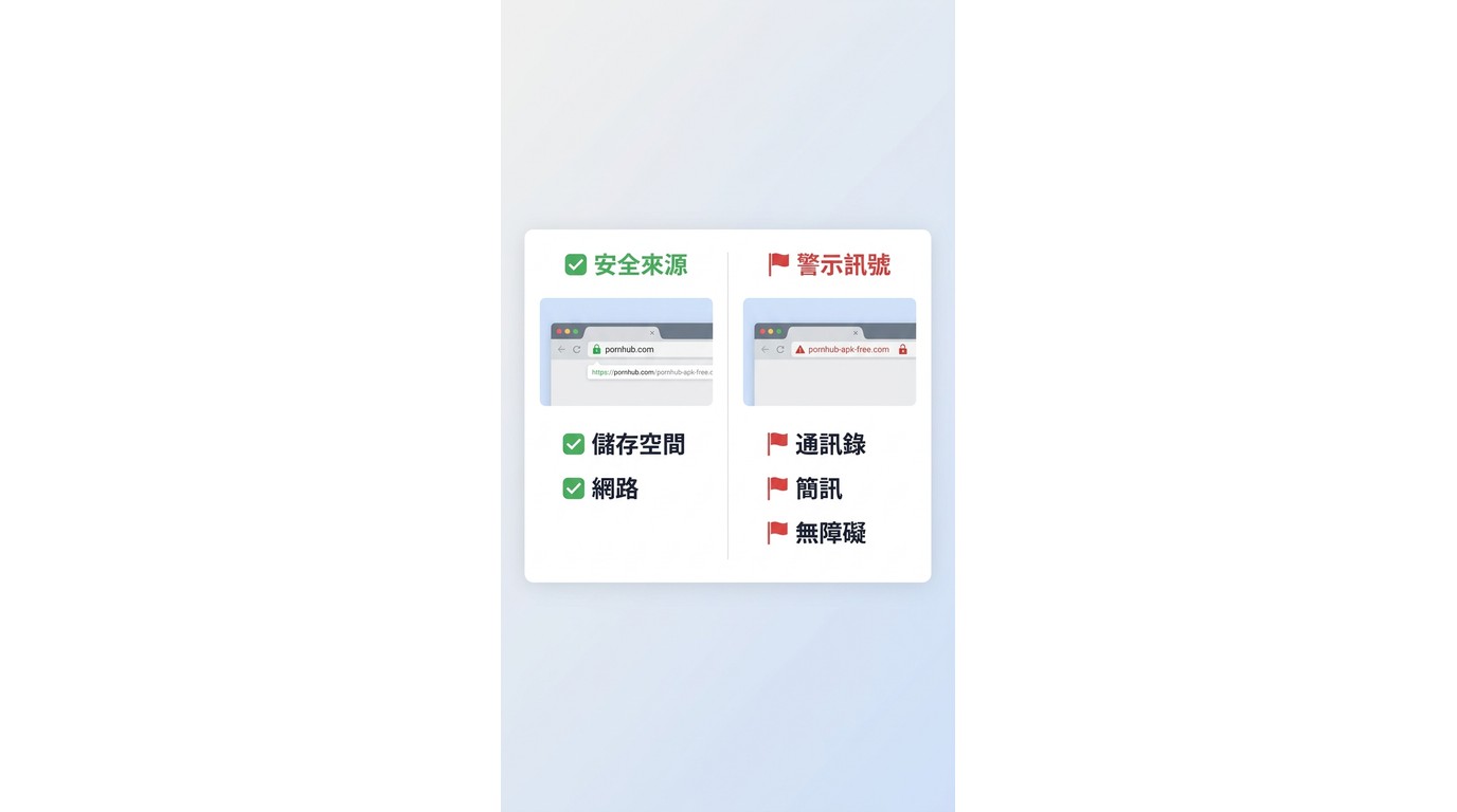 官方APK來源與第三方詐騙站的網域與權限請求對比,標示安全與危險特徵
