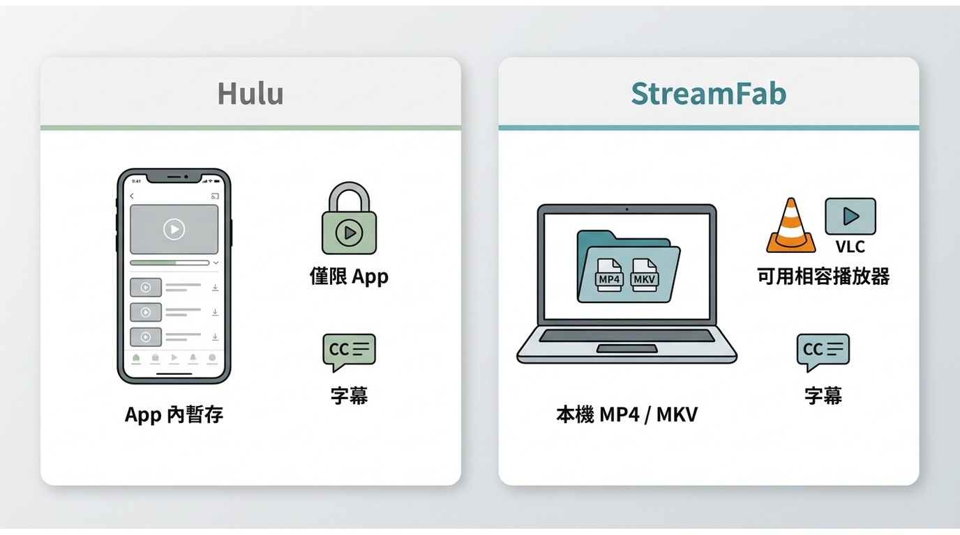 Hulu App暫存與StreamFab本機MP4、MKV檔案的播放與字幕差異