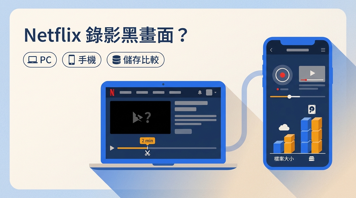 Netflix錄影會黑畫面?官方2分鐘剪輯、PC/手機方法與儲存比較【2026】