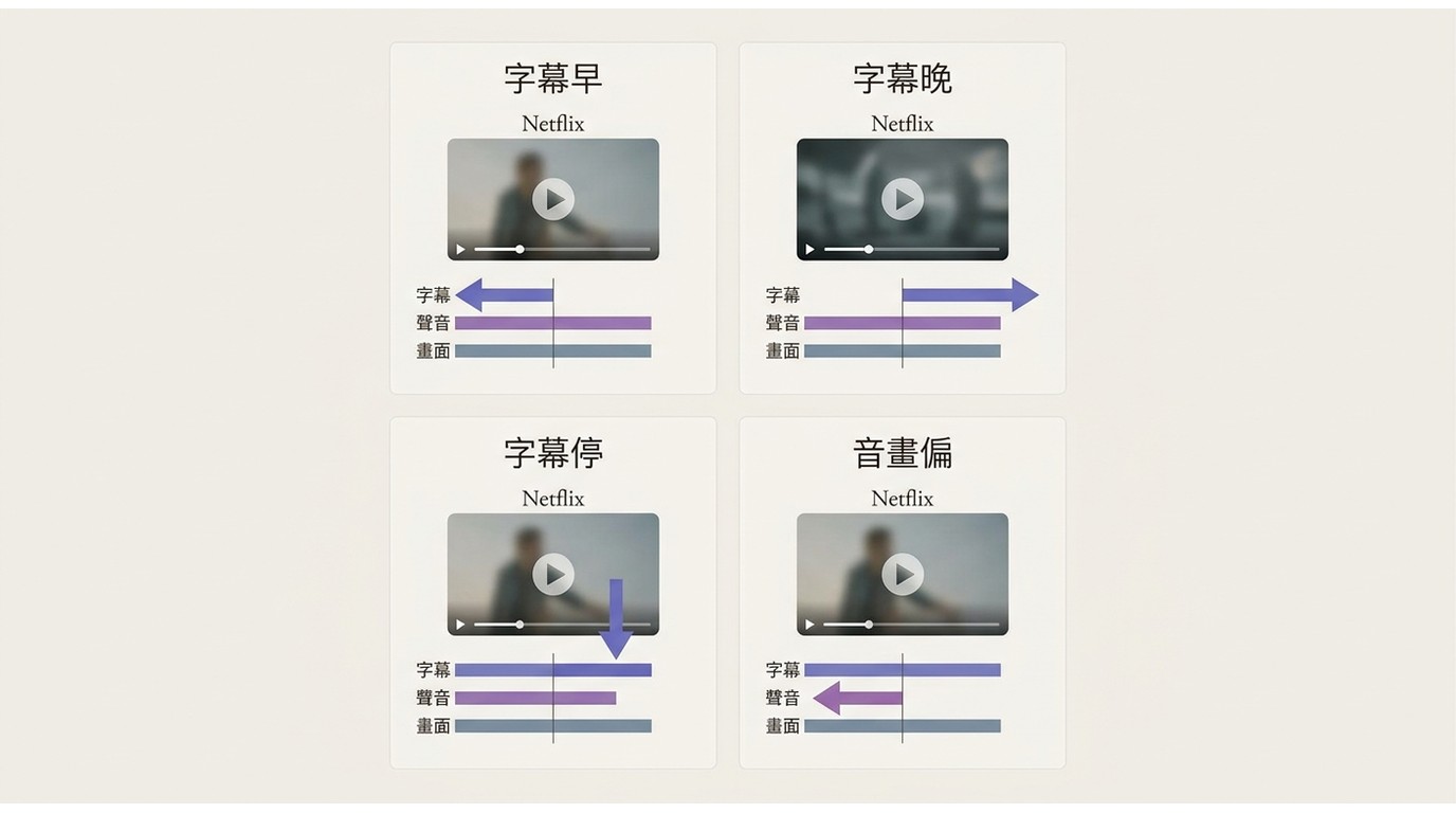 Netflix字幕、聲音與畫面時間軸偏移的症狀對照