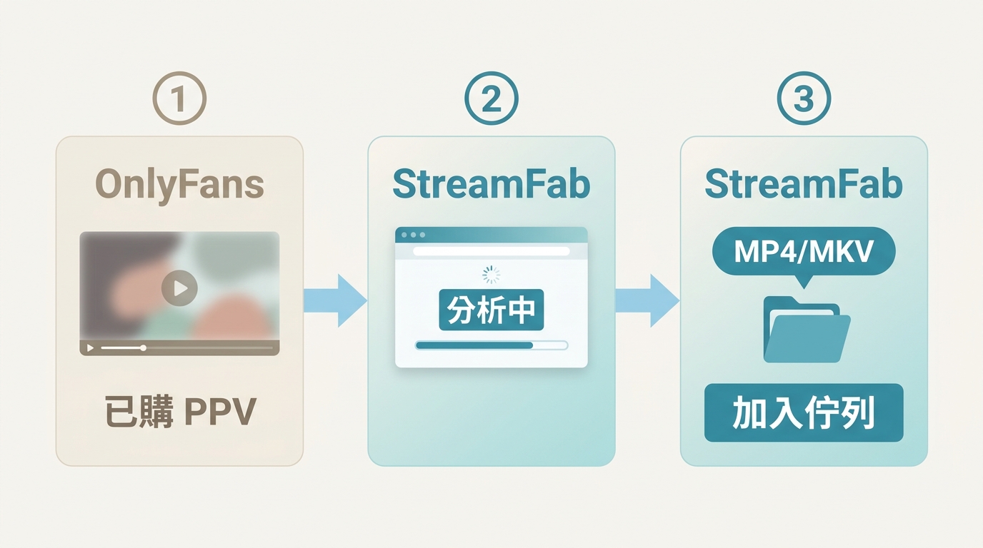 OnlyFans 私訊已購 PPV 在 StreamFab 中確認播放、分析並加入佇列的流程