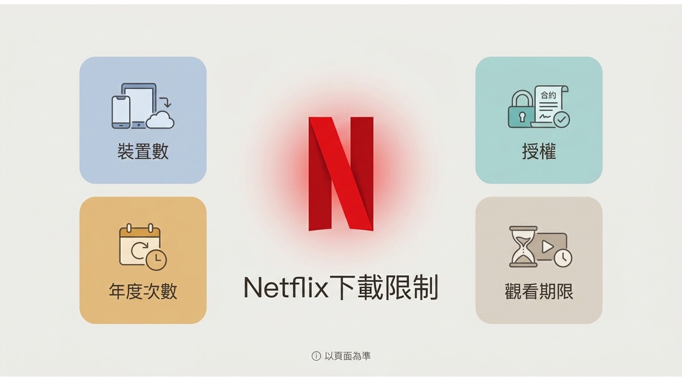 Netflix下載限制包含裝置數、作品授權、年度次數與觀看期限。
