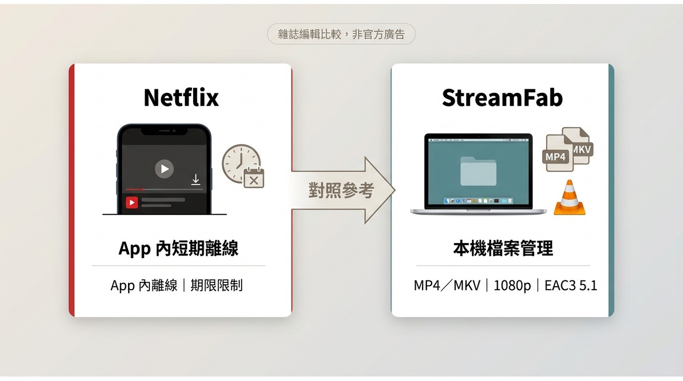 Netflix App 離線下載與 StreamFab MP4、MKV 本機檔案流程比較