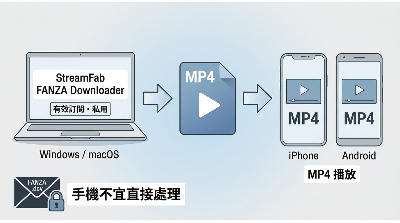 FANZA DCV先在電腦輸出MP4，再傳到iPhone或Android觀看。