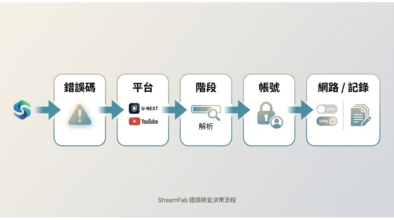StreamFab依錯誤代碼、平台與網路狀態判讀失敗原因